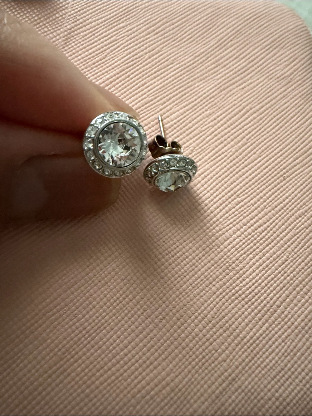 Clear Crystal Halo Stud Earrings - Silver